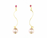 Fresh water pearl and ruby earrings
