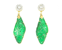 Jadeite (type-A) carving and diamond earrings