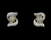 Chrysoberyl cat's eye and diamond earrings