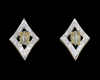 Chrysoberyl cat's eye and diamond earrings