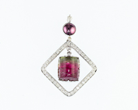 Watermelon tourmaline and diamond pendant