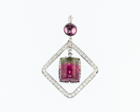 Watermelon tourmaline and diamond pendant