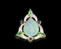 Opal, tsavorite garnet, blue sapphire and diamond pendant