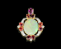 Opal, sapphire and diamond pendant