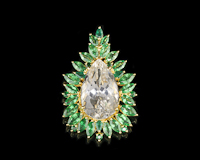 Kunzite, tsavorite garnet and emerald pendant