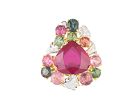 Ruby, tourmaline and diamond pendant