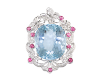 Aquamarine, spinel and diamond pendant