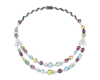 Color-change malaya garnet, aquamarine and diamond necklace