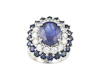Blue sapphire simulant, blue sapphire and cubic zirconia ring